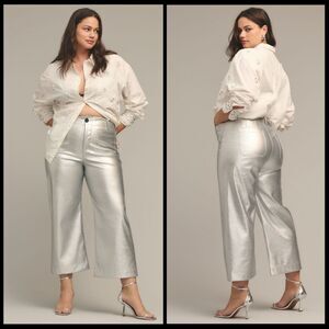 Anthropologie The Colette Cropped Metallic Vegan Leather Pants Wide Leg 18W Plus